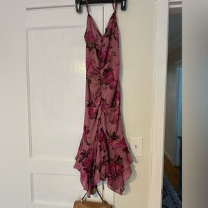 90s Y2k Vintage Betsey Johnson Silk Ruffled Floral Rose Mermaid MIDI Slip Dress